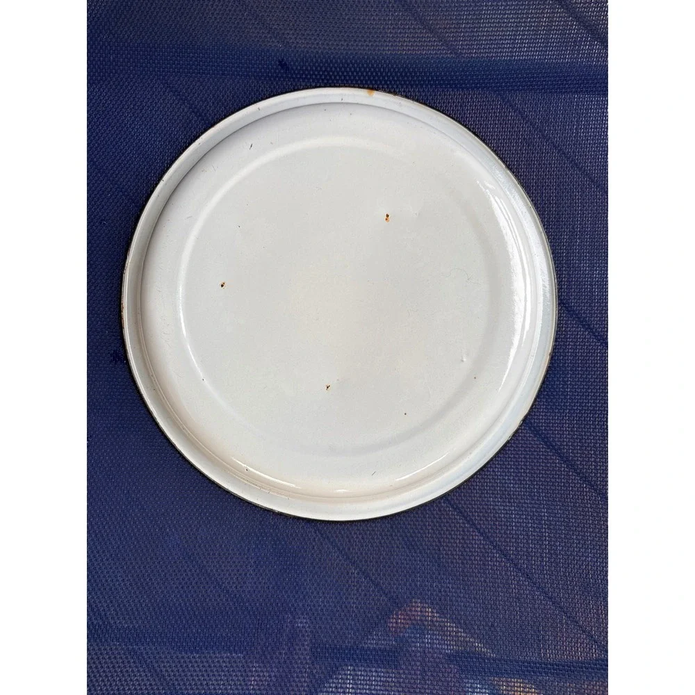 Vintage White Enamelware Bowl and Saucer Set Black Rim Farmhouse Decor